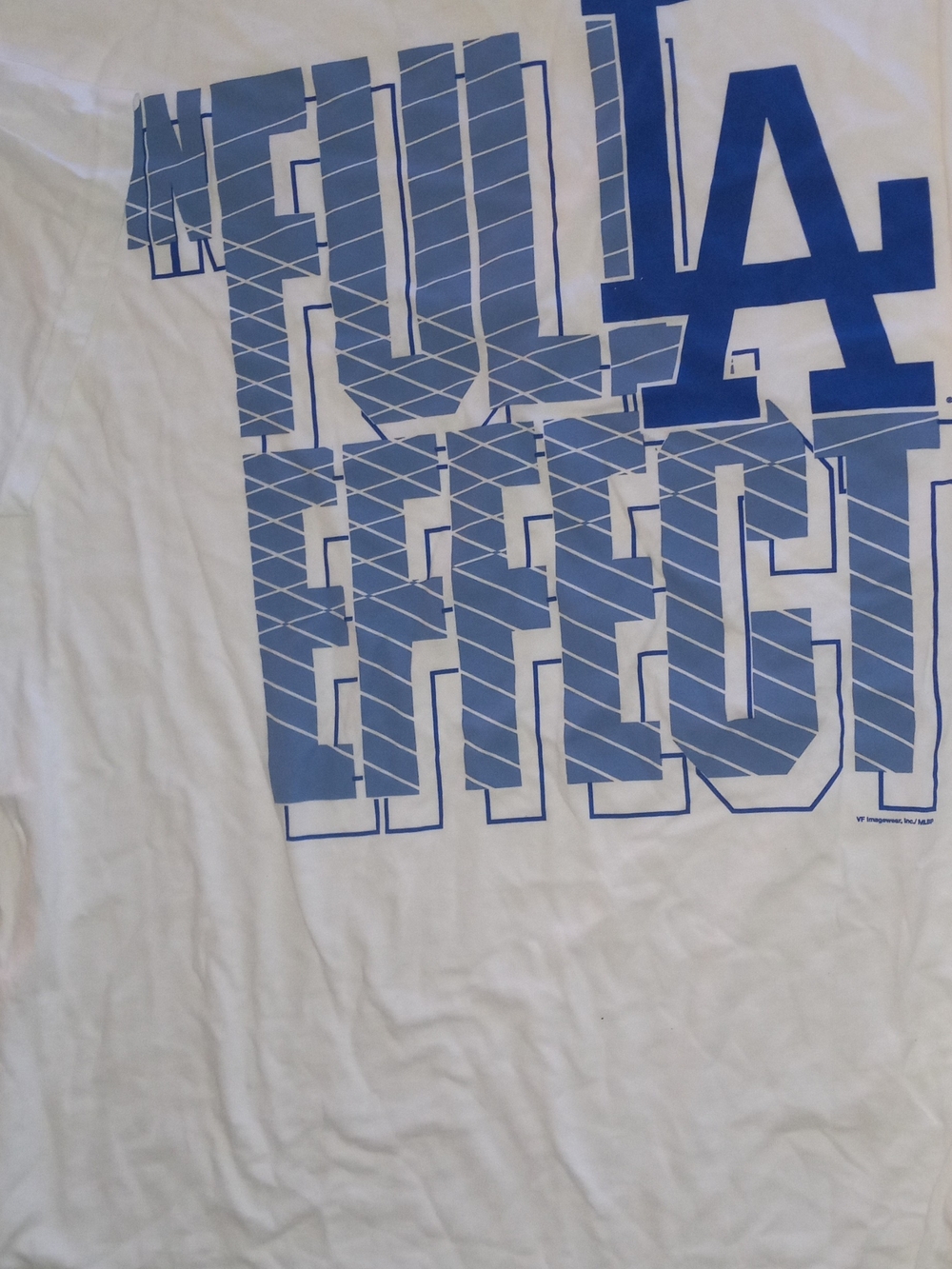 Los Angeles Dodgers White Graphic Tee with Light Blue Print